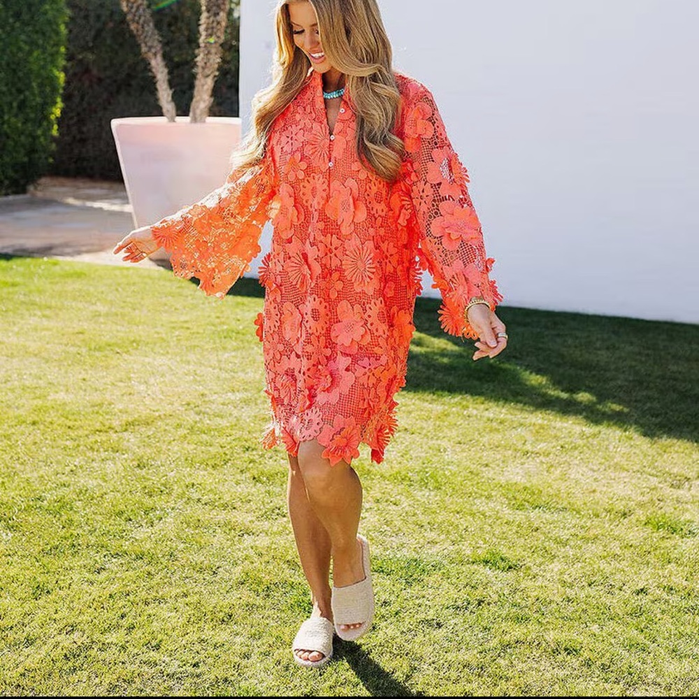 j marie Coral Floral lace dress